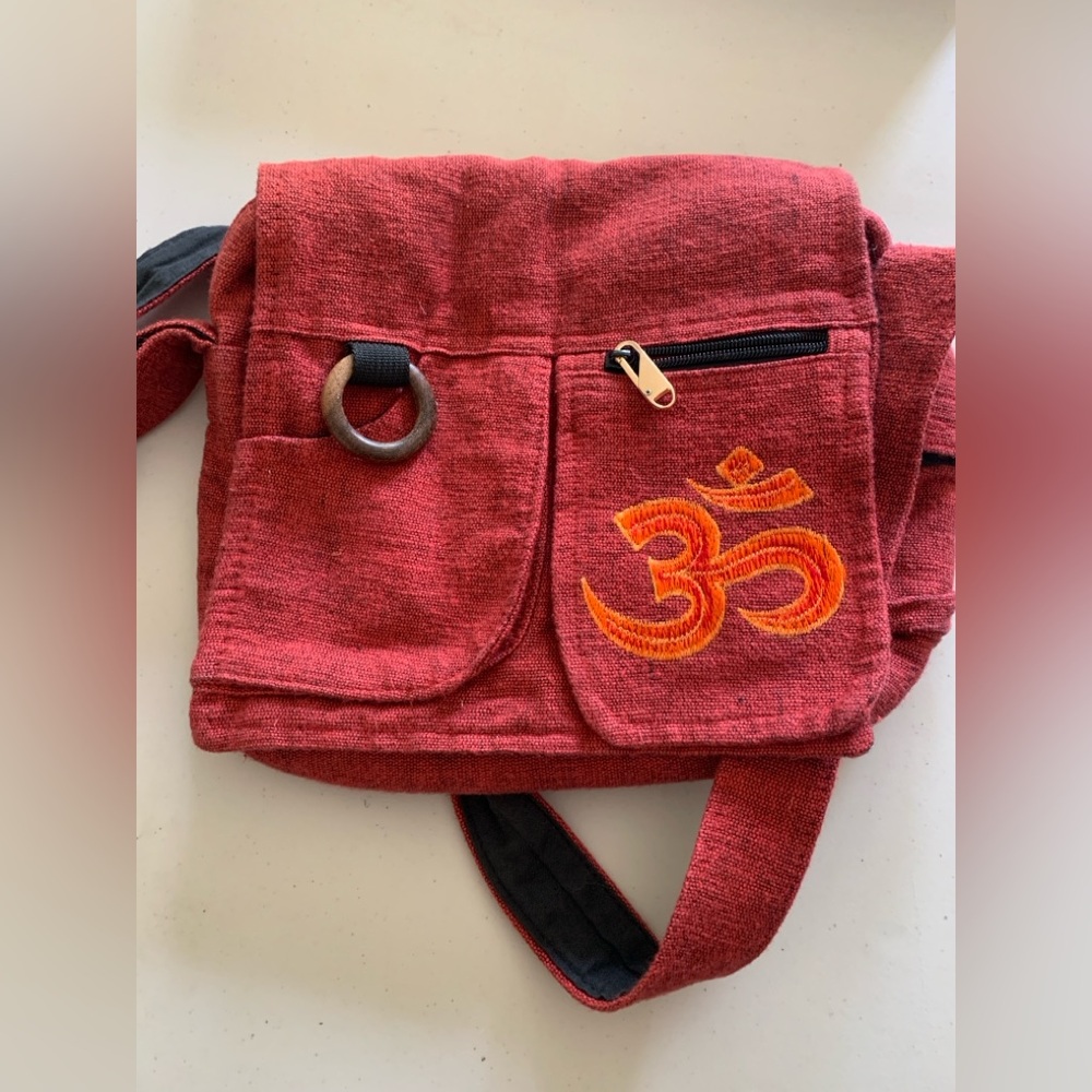ARK Fair-trade Handmade Woven Cotton Nepal Mandu Crossbody Bag Orange Embroidery